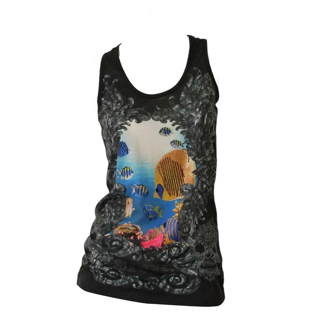 Philipp Plein Sea Creatures Fish Gray Tank Sleeveless Racer Back Top - Size L - 7