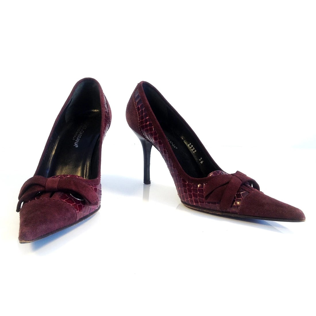 Dolce & Gabbana bordeaux snakeskin & suede leather pointy classic pumps (1 of 9)