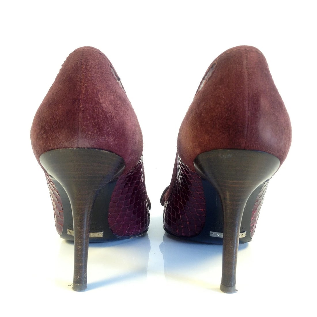Dolce & Gabbana bordeaux snakeskin & suede leather pointy classic pumps - 2