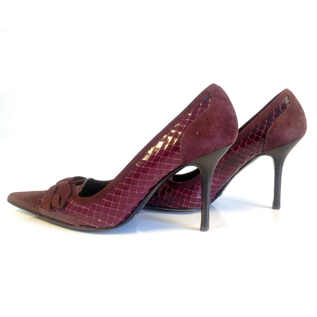 Dolce & Gabbana bordeaux snakeskin & suede leather pointy classic pumps - 3