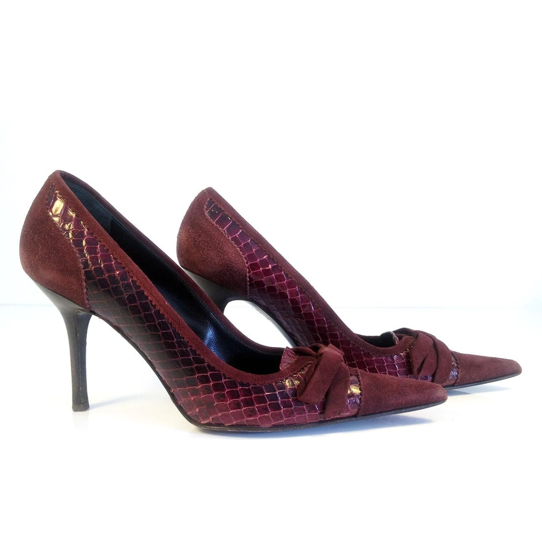 Dolce & Gabbana bordeaux snakeskin & suede leather pointy classic pumps - 4