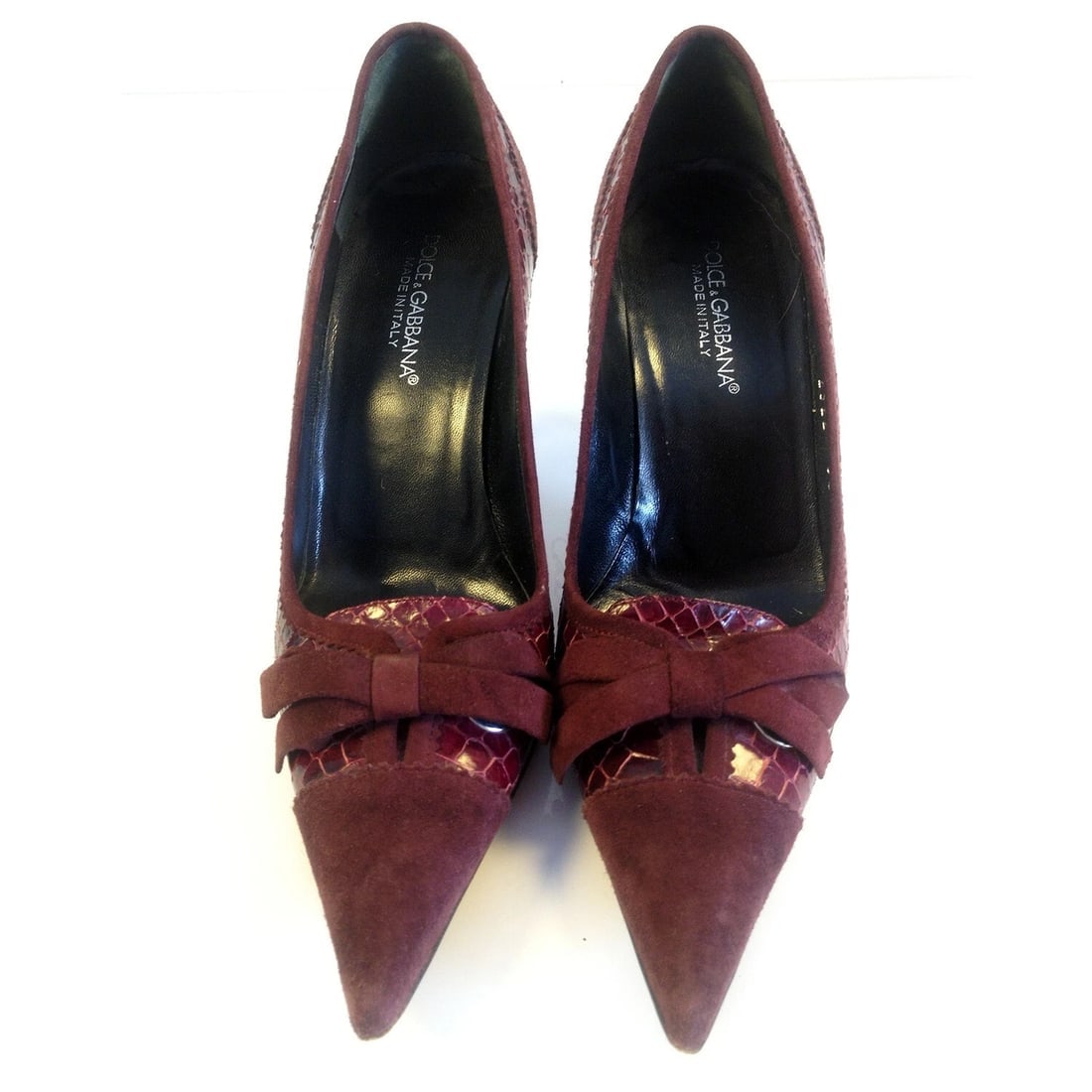 Dolce & Gabbana bordeaux snakeskin & suede leather pointy classic pumps - 5