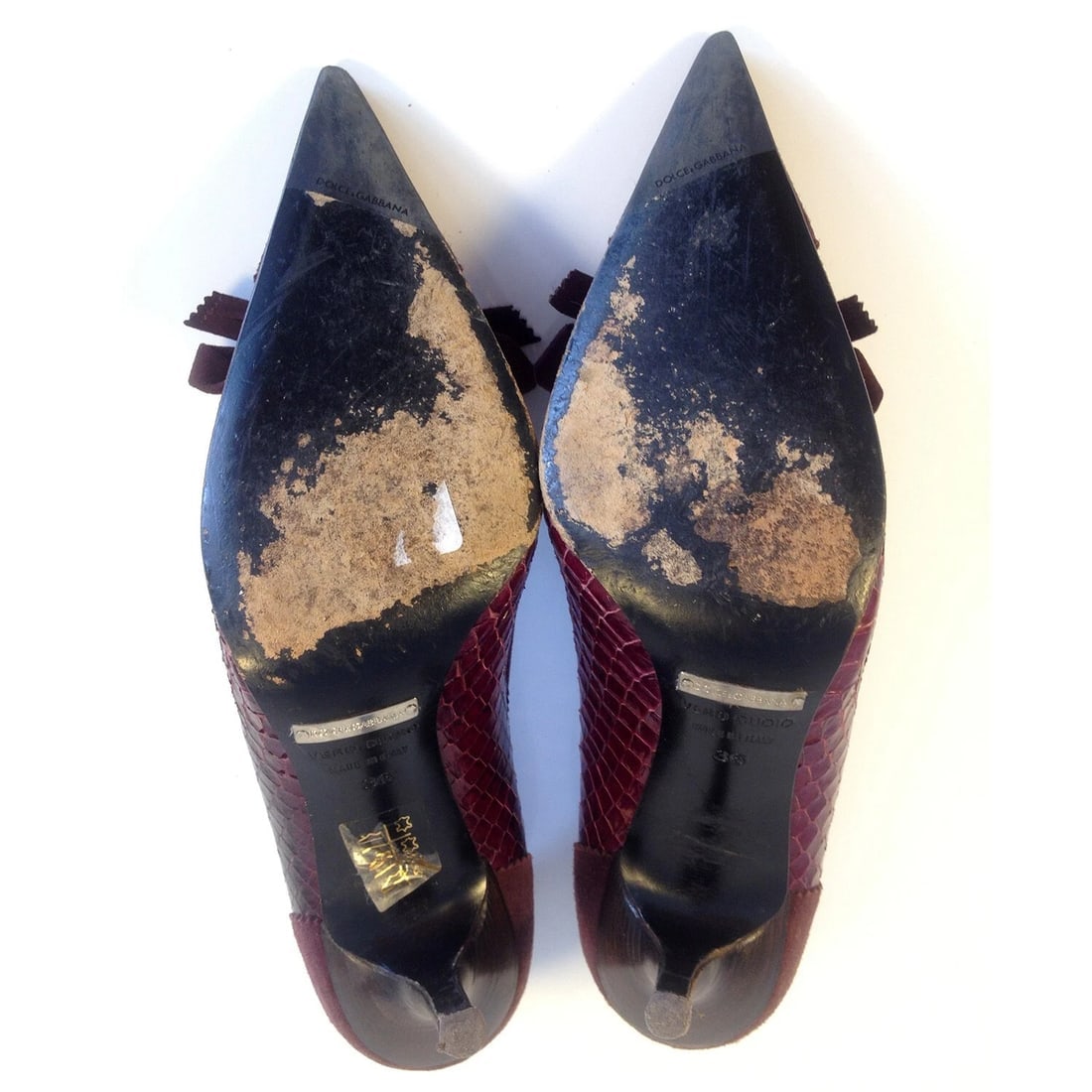 Dolce & Gabbana bordeaux snakeskin & suede leather pointy classic pumps - 8