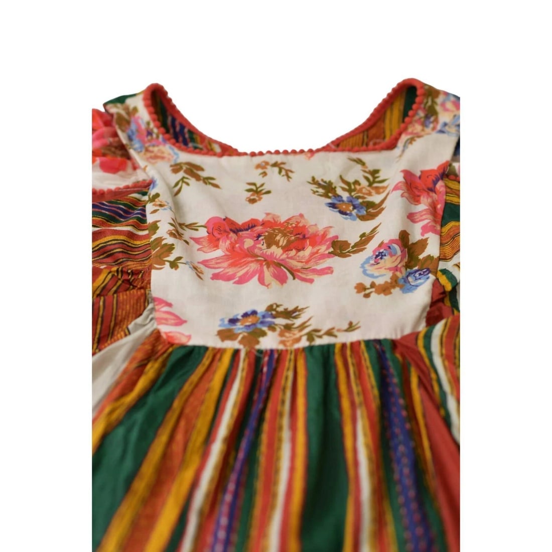 Antica Sartoria Floral Embroidery Cold Shoulders Pom Poms Tunic Blouse Top OS - 12