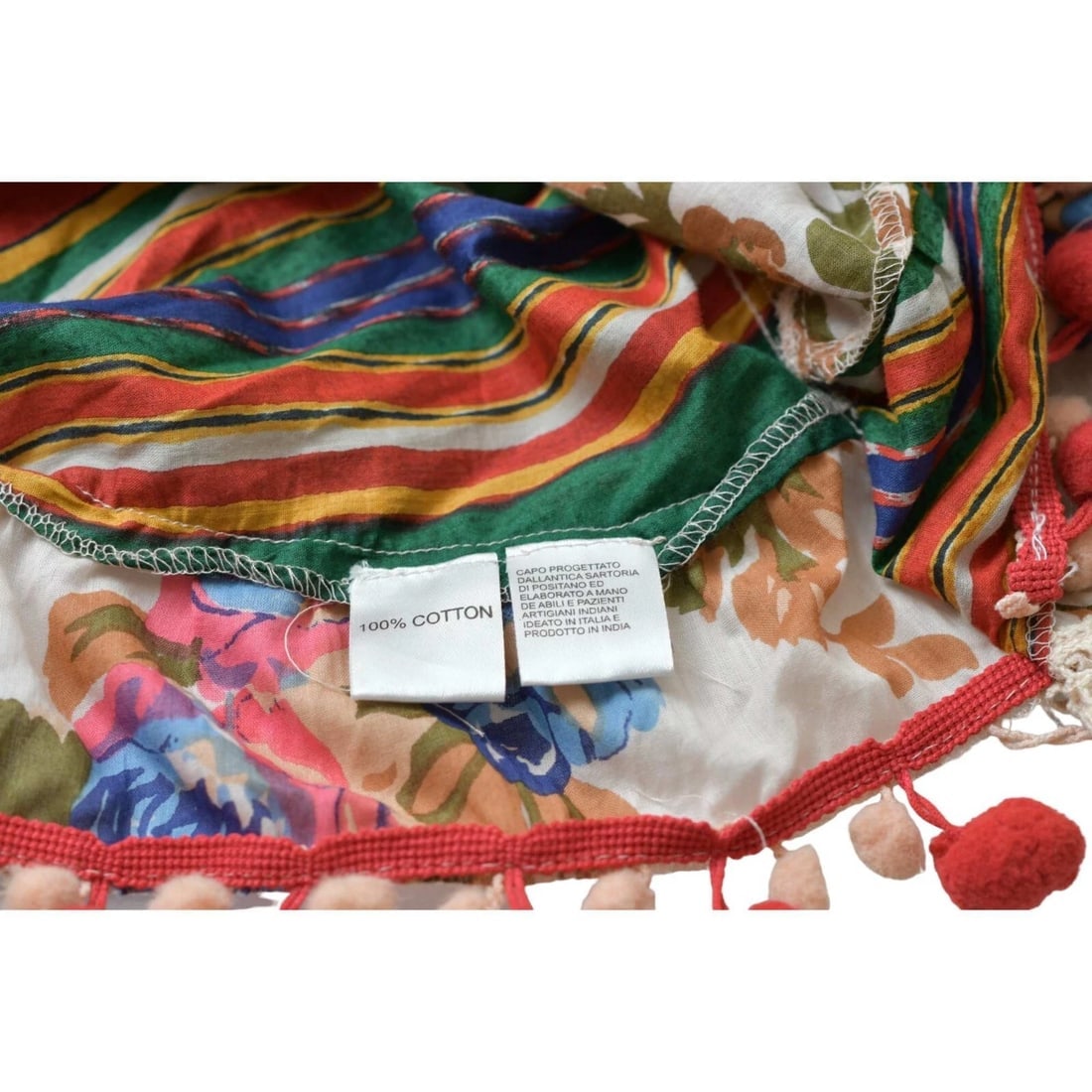 Antica Sartoria Floral Embroidery Cold Shoulders Pom Poms Tunic Blouse Top OS - 5