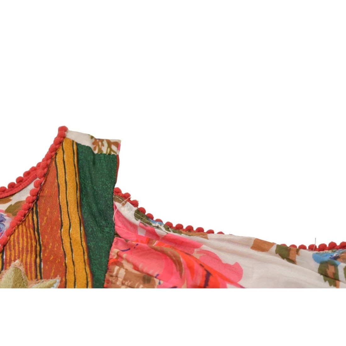 Antica Sartoria Floral Embroidery Cold Shoulders Pom Poms Tunic Blouse Top OS - 7