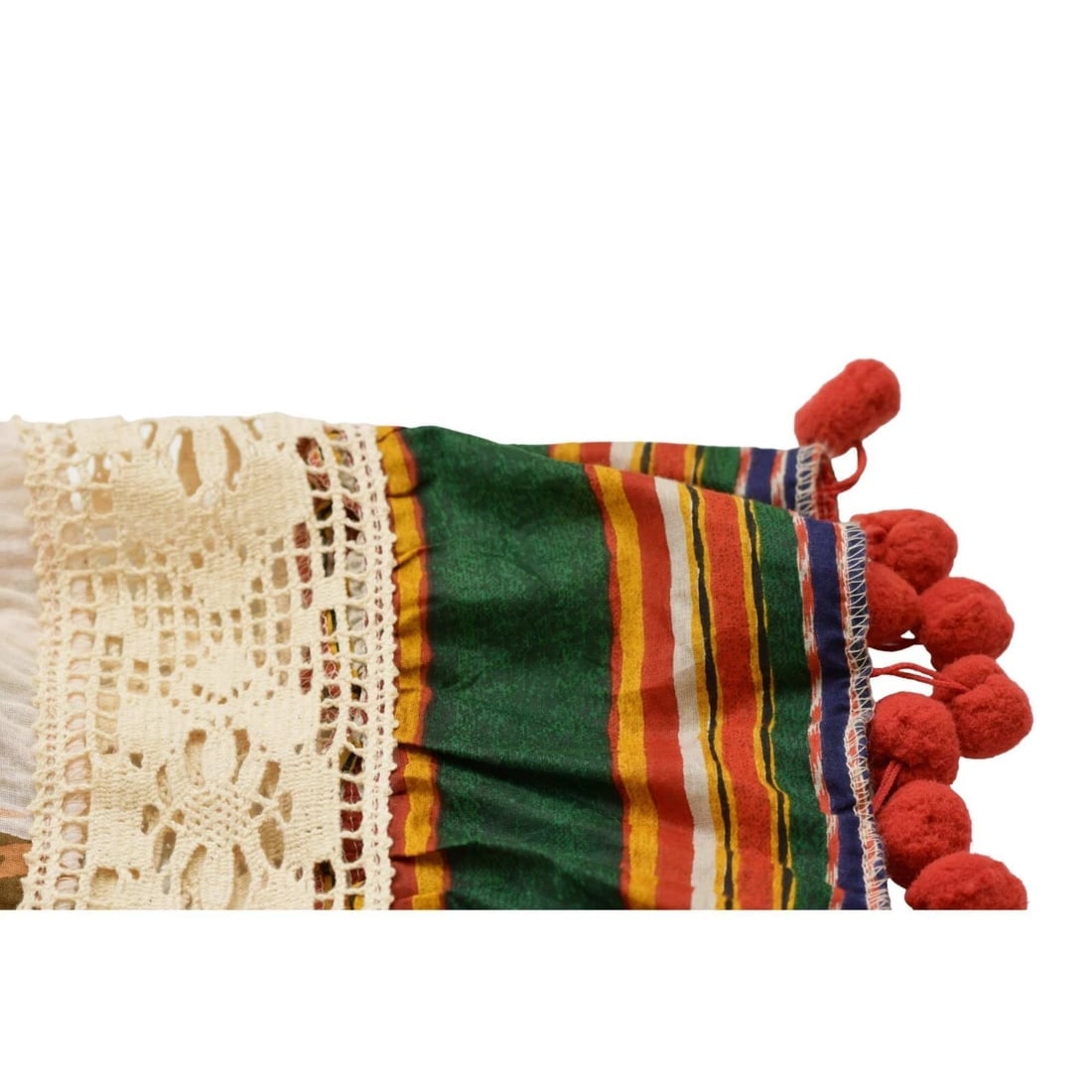 Antica Sartoria Floral Embroidery Cold Shoulders Pom Poms Tunic Blouse Top OS - 8