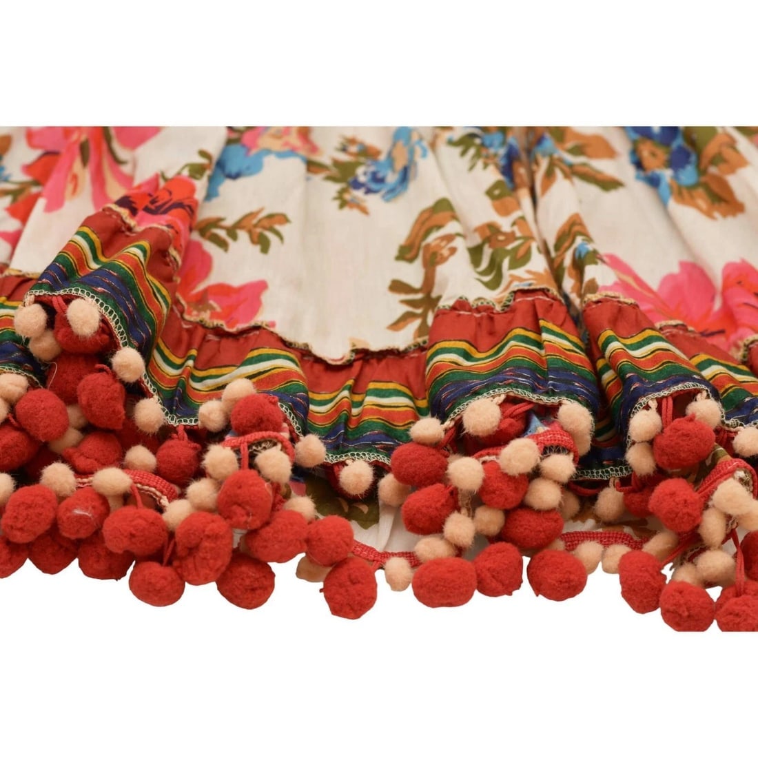 Antica Sartoria Floral Embroidery Cold Shoulders Pom Poms Tunic Blouse Top OS - 9