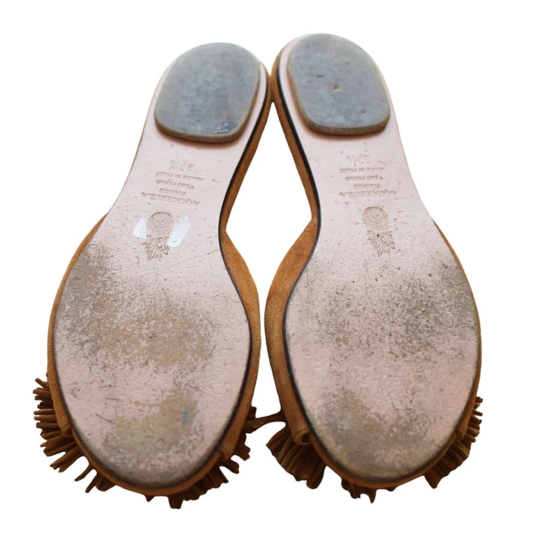 Aquazzura Brown Suede Tassels Fringes Flat Slides Sandal Shoes size 37.5 - 2