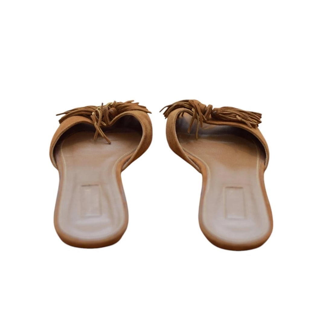 Aquazzura Brown Suede Tassels Fringes Flat Slides Sandal Shoes size 37.5 - 5