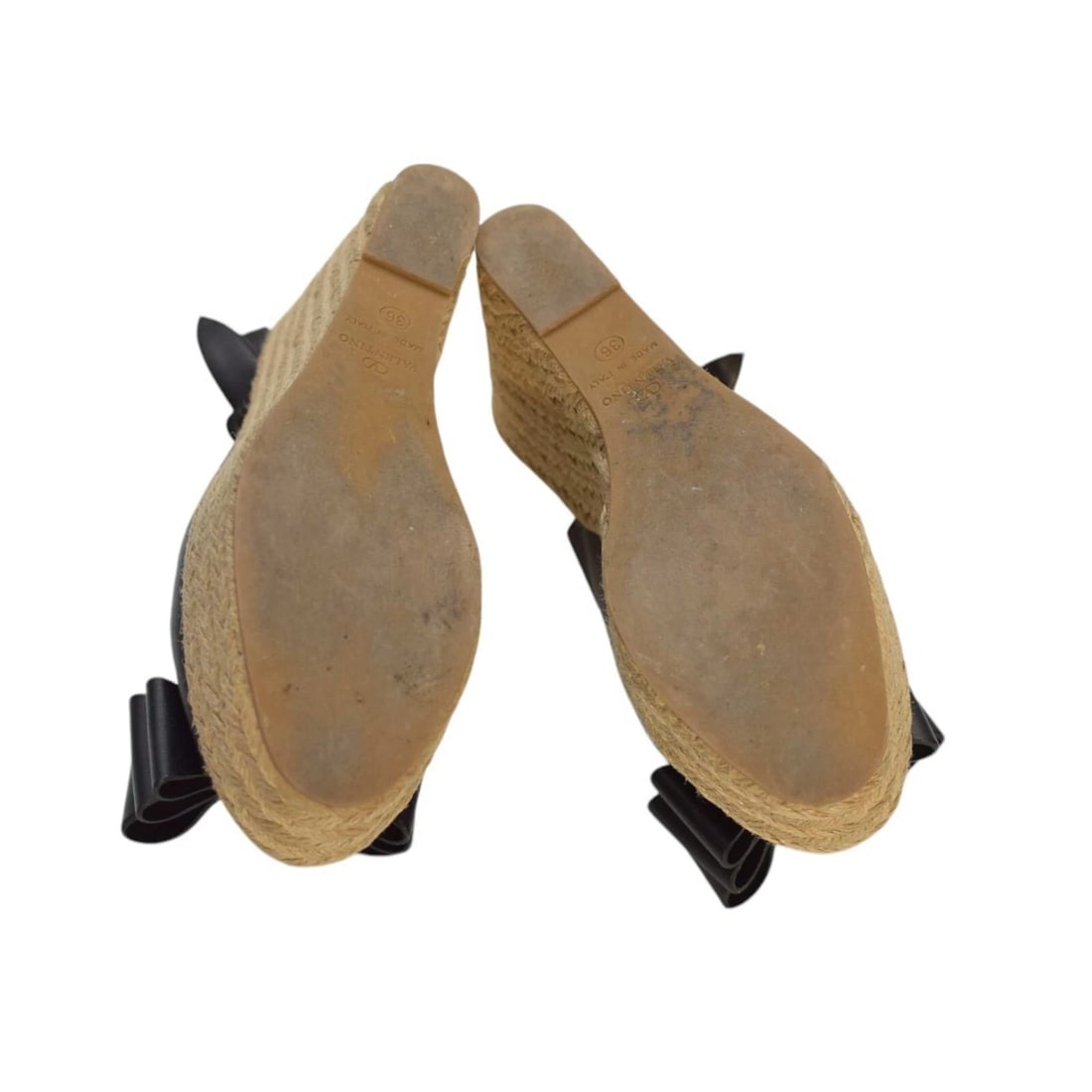 Valentino Rockstud Black Leather Bow Wedge Slingback Platform Shoes Size 36 - 3