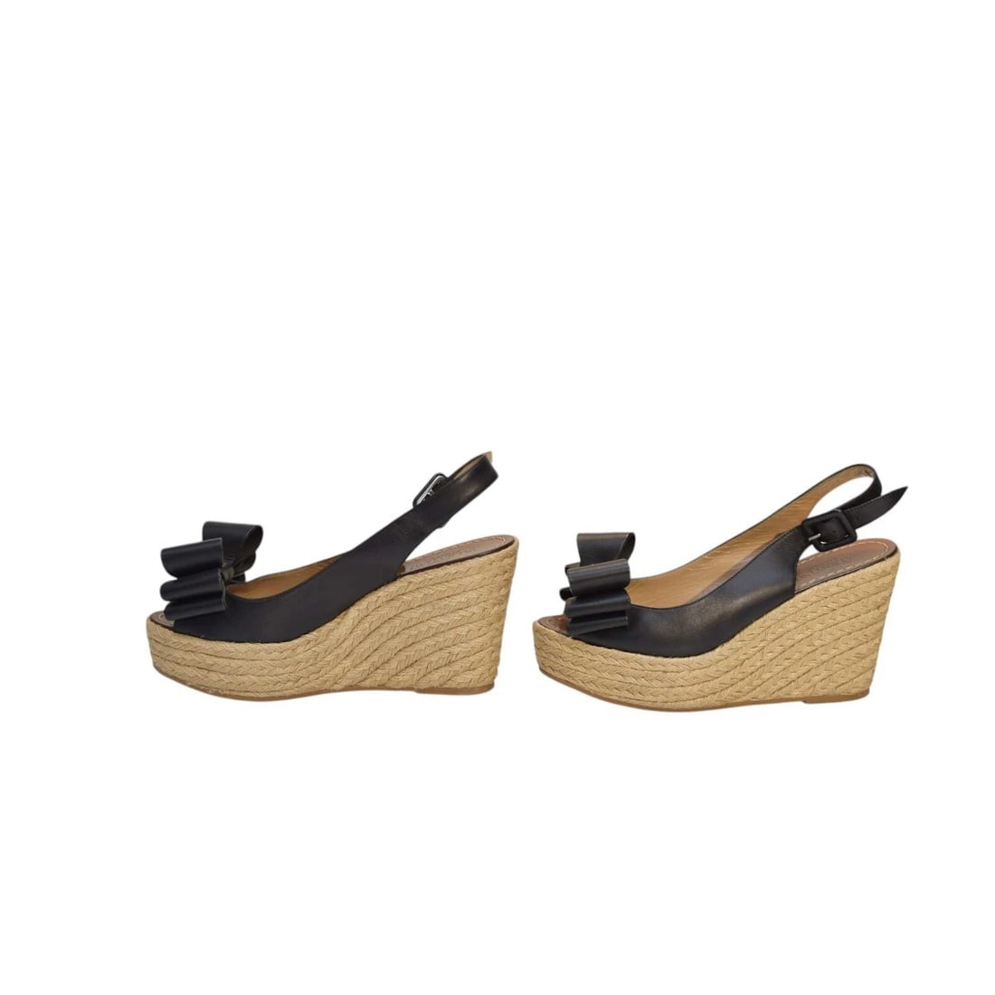 Valentino Rockstud Black Leather Bow Wedge Slingback Platform Shoes Size 36 - 4