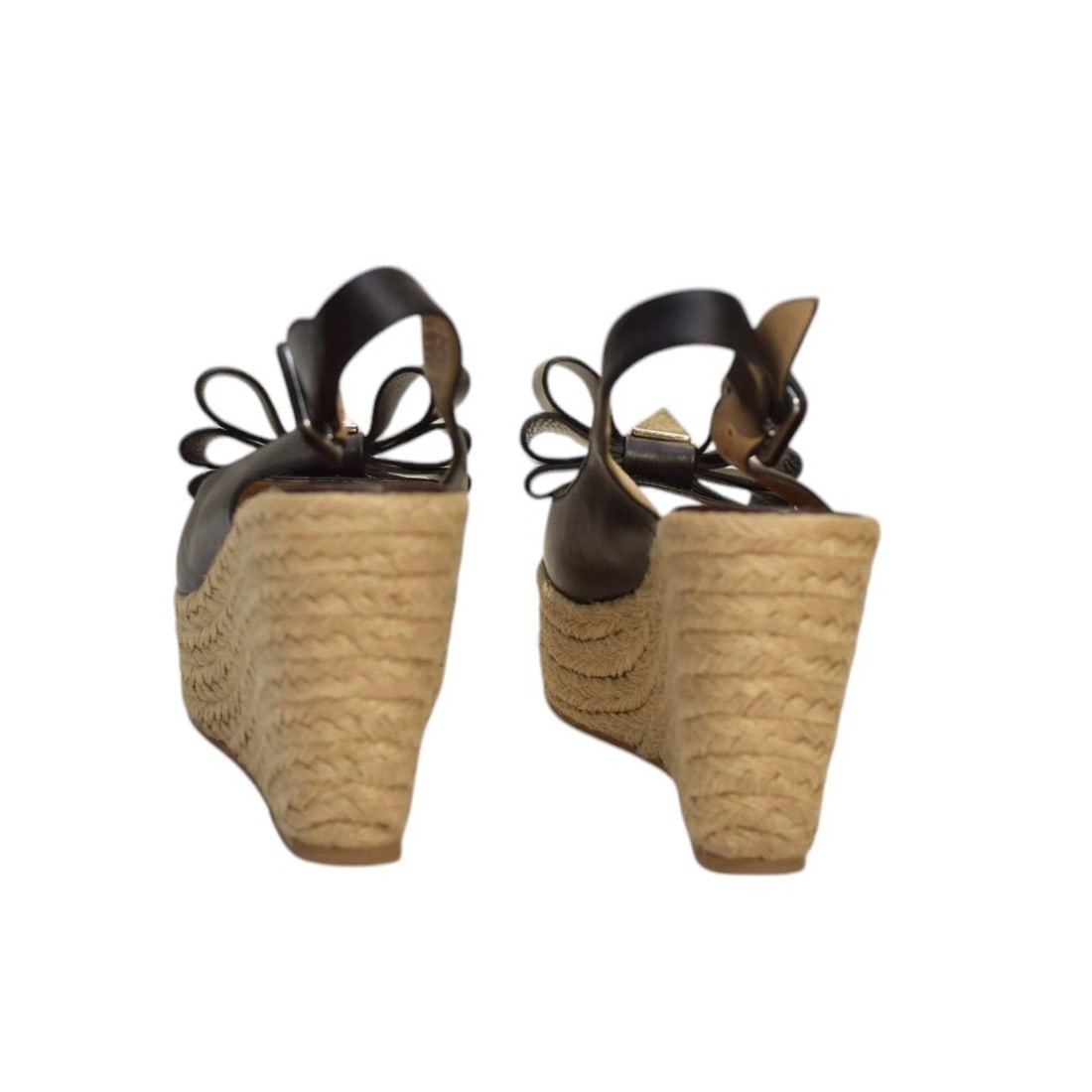 Valentino Rockstud Black Leather Bow Wedge Slingback Platform Shoes Size 36 - 6