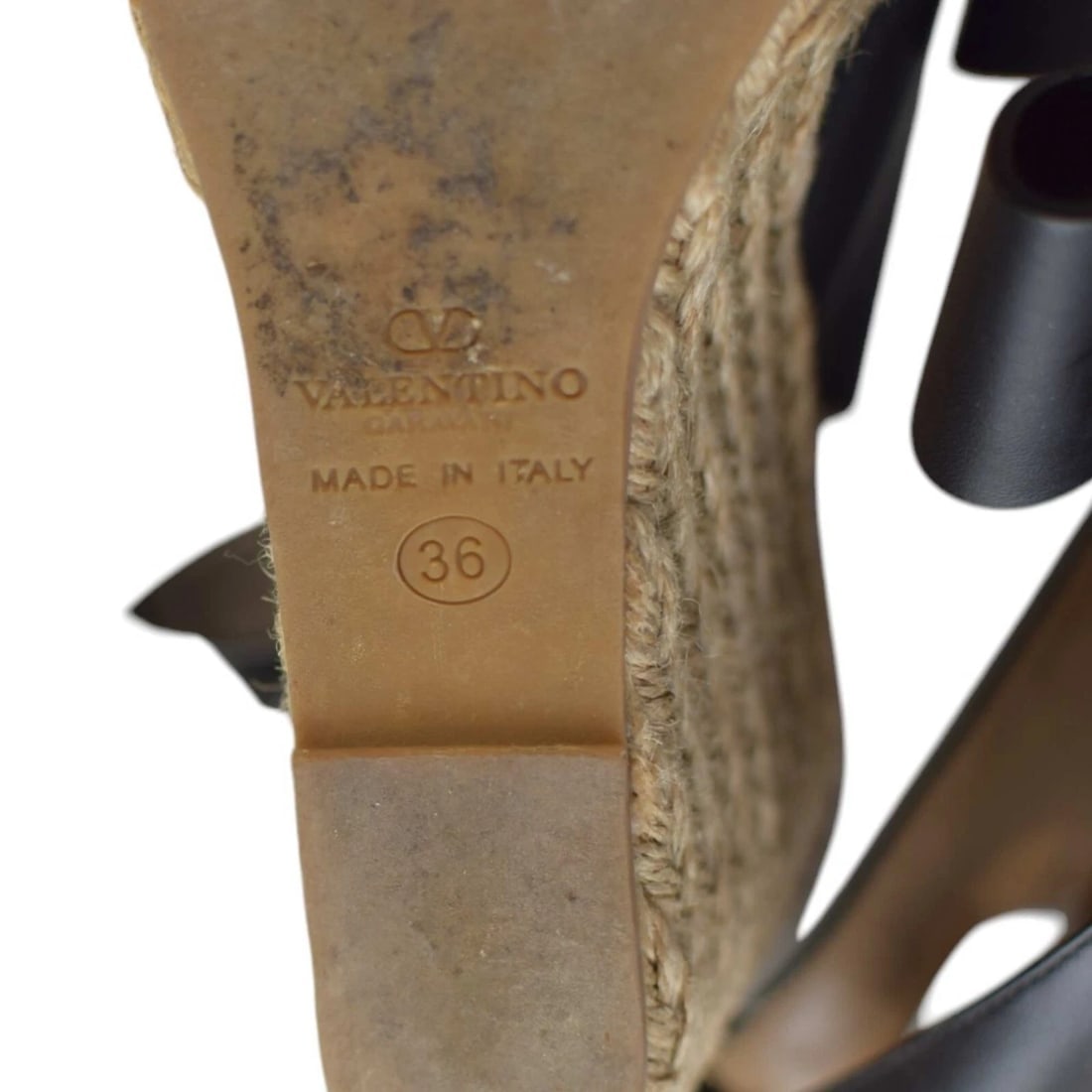 Valentino Rockstud Black Leather Bow Wedge Slingback Platform Shoes Size 36 - 7