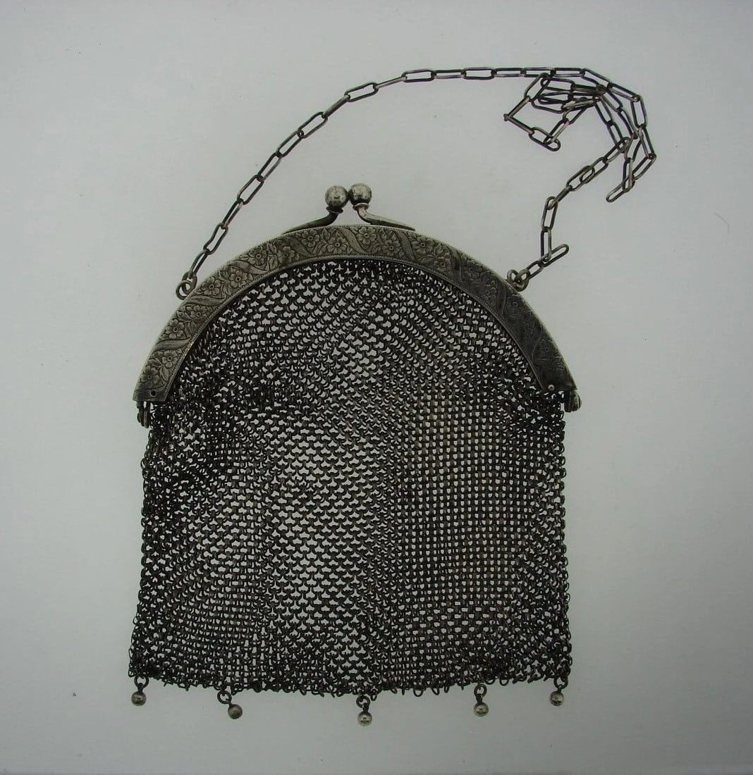 WOW German Silver Mesh Purse Circa 1930s!: Title: WOW German Silver Mesh Purse Circa 1930s!Provenance/Additional Info: Fine Jewelry, Arts & Antiques Purveyors and Purchasers of Antique and Estate Pieces , DK German Silver Mesh Purse