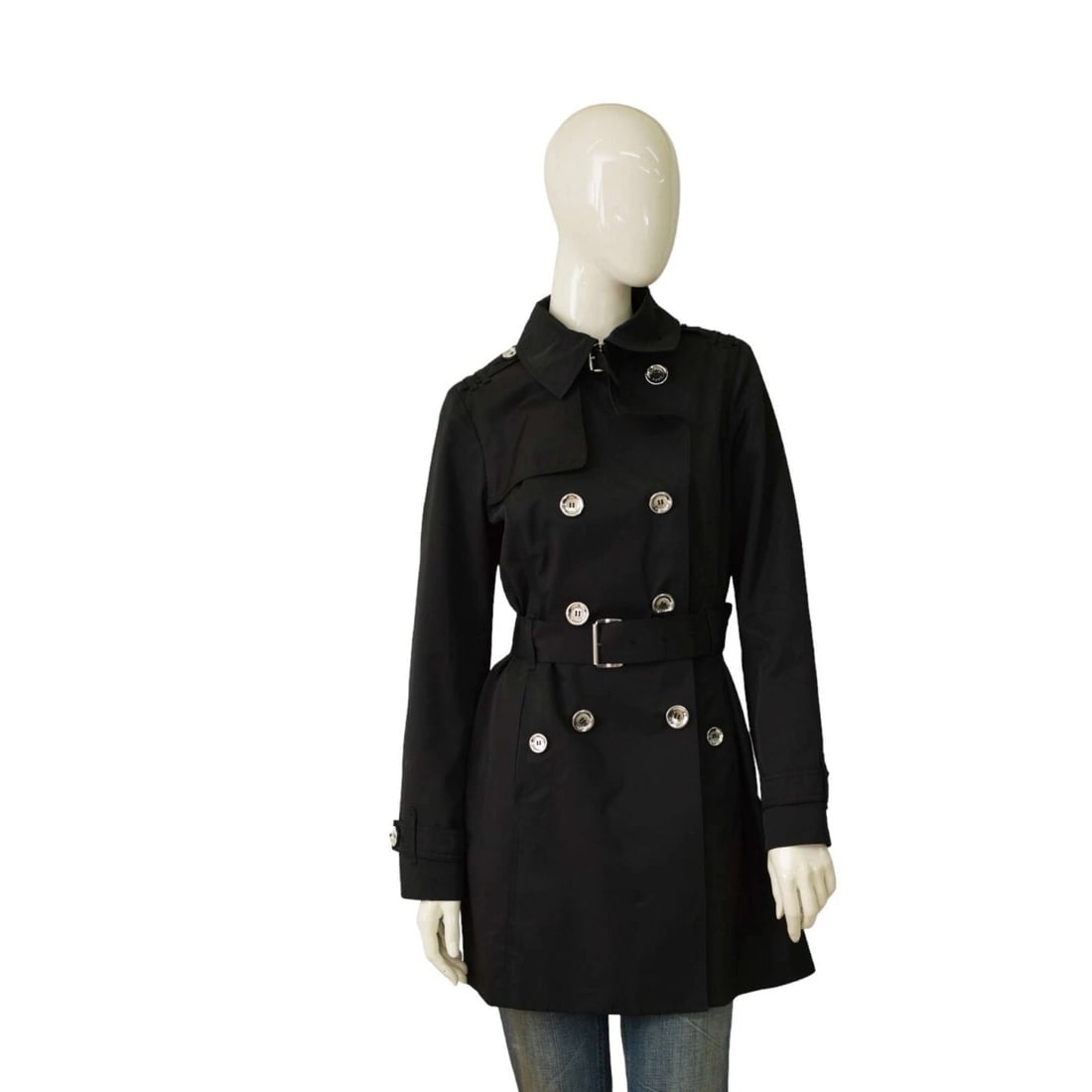 Michael Michael Kors Black Double Breasted Belted Trench Jacket Coat Size S (1 of 9)