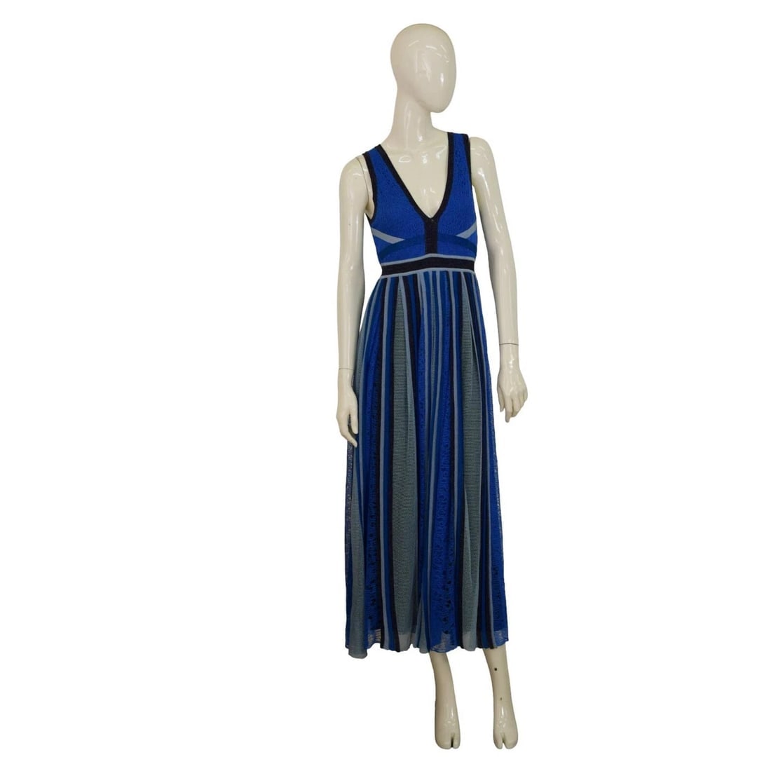 Nenette Milano Blue Viscose Knit Sleeveless Pleated Summer Maxi Dress (1 of 7)