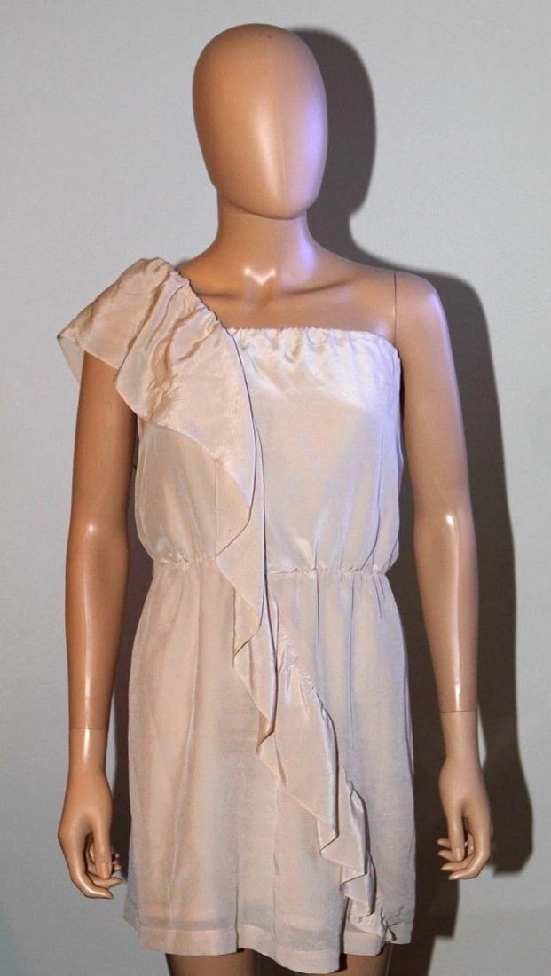 MASON SIZE 4 BEIGE ONE SHOULDER SEXY DRESS LINING MADE IN USA 100% SILK (1 of 1)