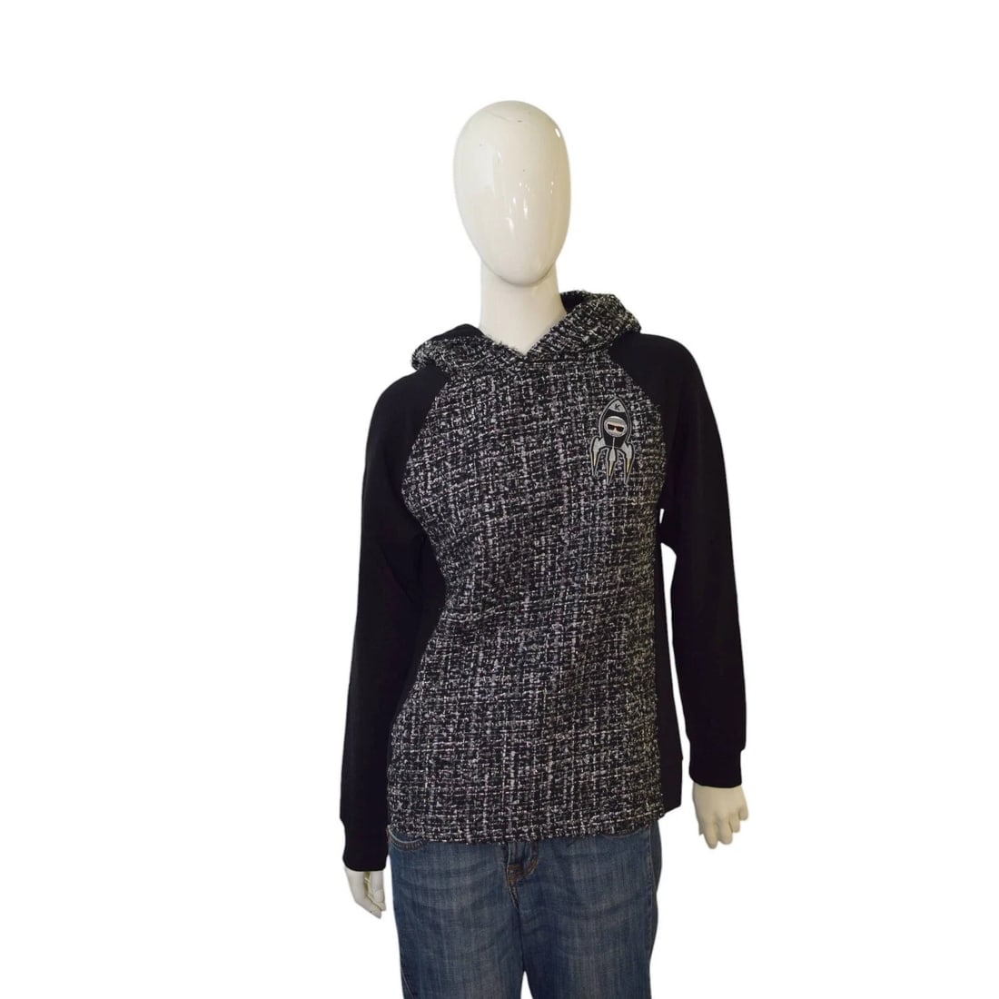 Karl Lagerfeld Black & Gray Tweed Long Sleeve Hooded Top size M: Title:Karl Lagerfeld Black & Gray Tweed Long Sleeve Hooded Top size M Description:Philipp Plein Black Female Sheriff Rhinestones Short Sleeve T- Shirt lace hem Karl Lagerfeld Black & Gray Tweed Long S