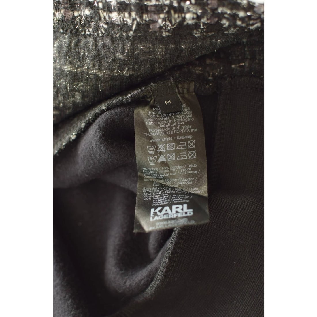 Karl Lagerfeld Black & Gray Tweed Long Sleeve Hooded Top size M - 4