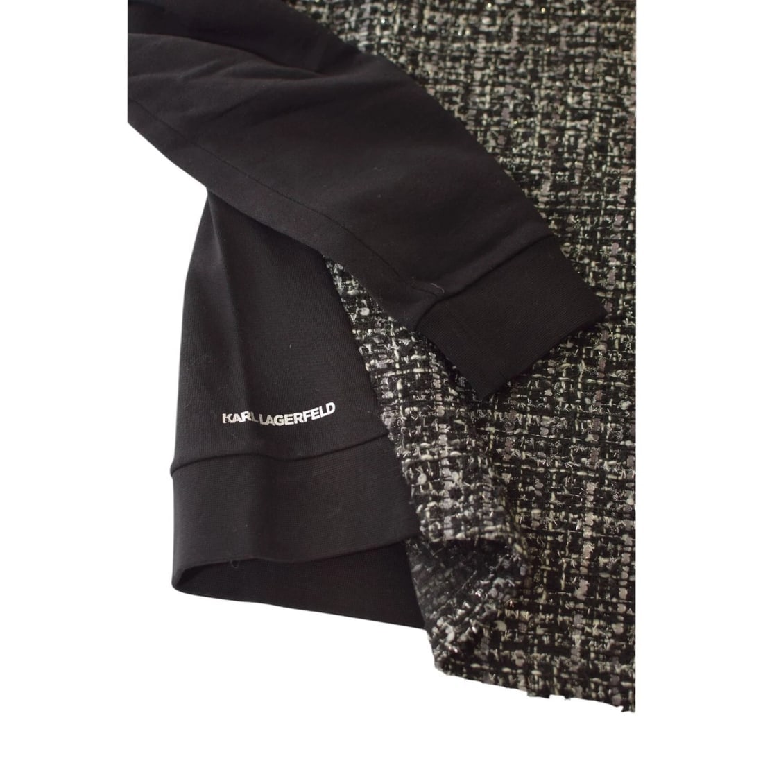 Karl Lagerfeld Black & Gray Tweed Long Sleeve Hooded Top size M - 7
