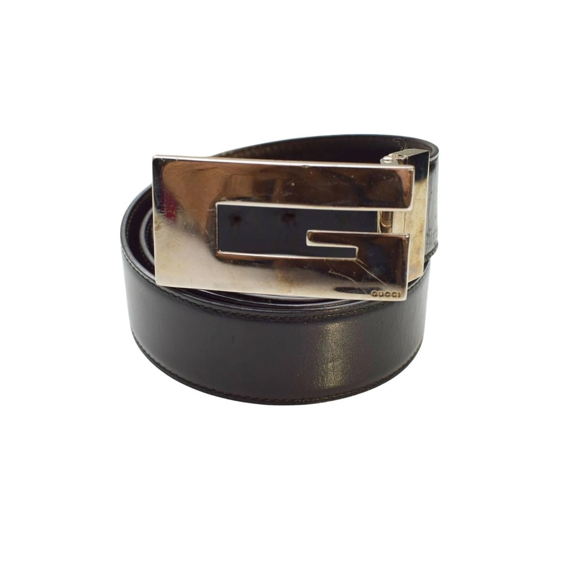 Gucci Black Leather Large G Monogram Silver Tone Buckle Waist Belt size 90 / 36 (1 of 6)