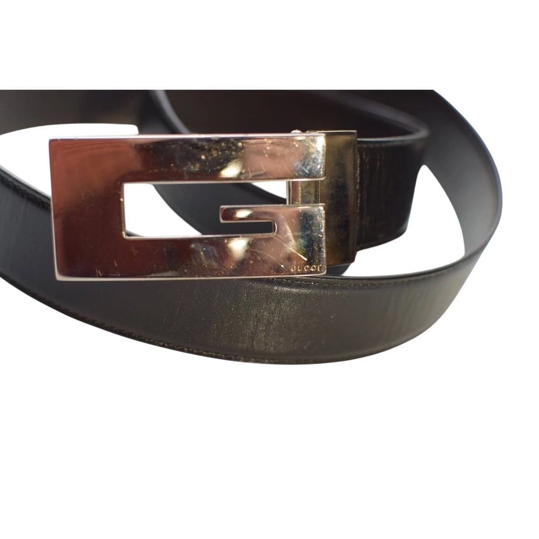 Gucci Black Leather Large G Monogram Silver Tone Buckle Waist Belt size 90 / 36 - 2