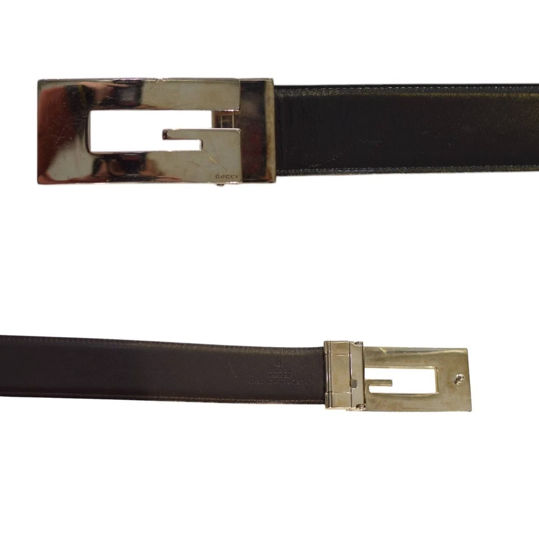 Gucci Black Leather Large G Monogram Silver Tone Buckle Waist Belt size 90 / 36 - 4