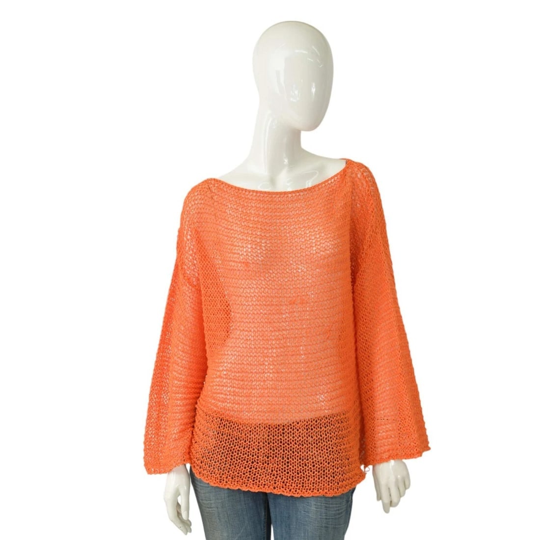 Vicolo Glittery Orange Open Knit Perforated Lightweight Sweater Top (1 of 5)