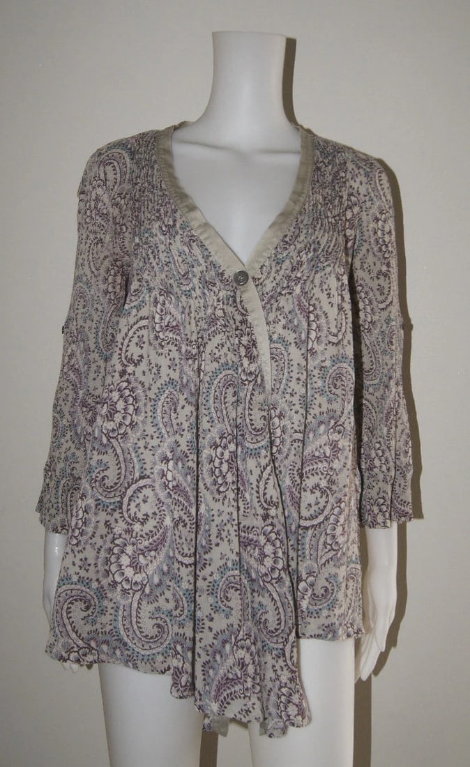ELIZABETH AND JAMES TOP BLOUSE CARDIGAN SIZE M COTTON & SILK STYLISH - 4