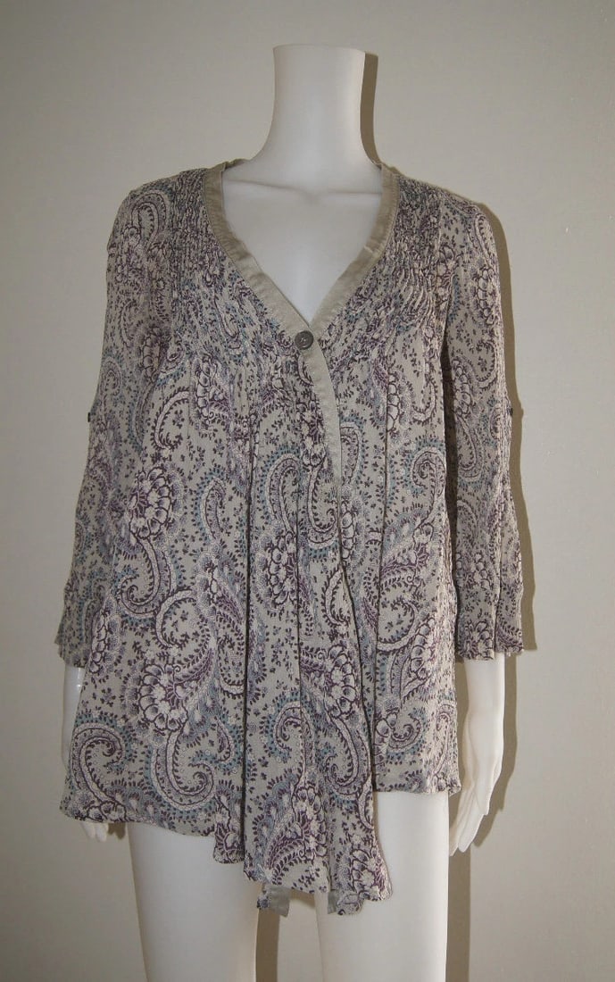 ELIZABETH AND JAMES TOP BLOUSE CARDIGAN SIZE M COTTON & SILK STYLISH - 5