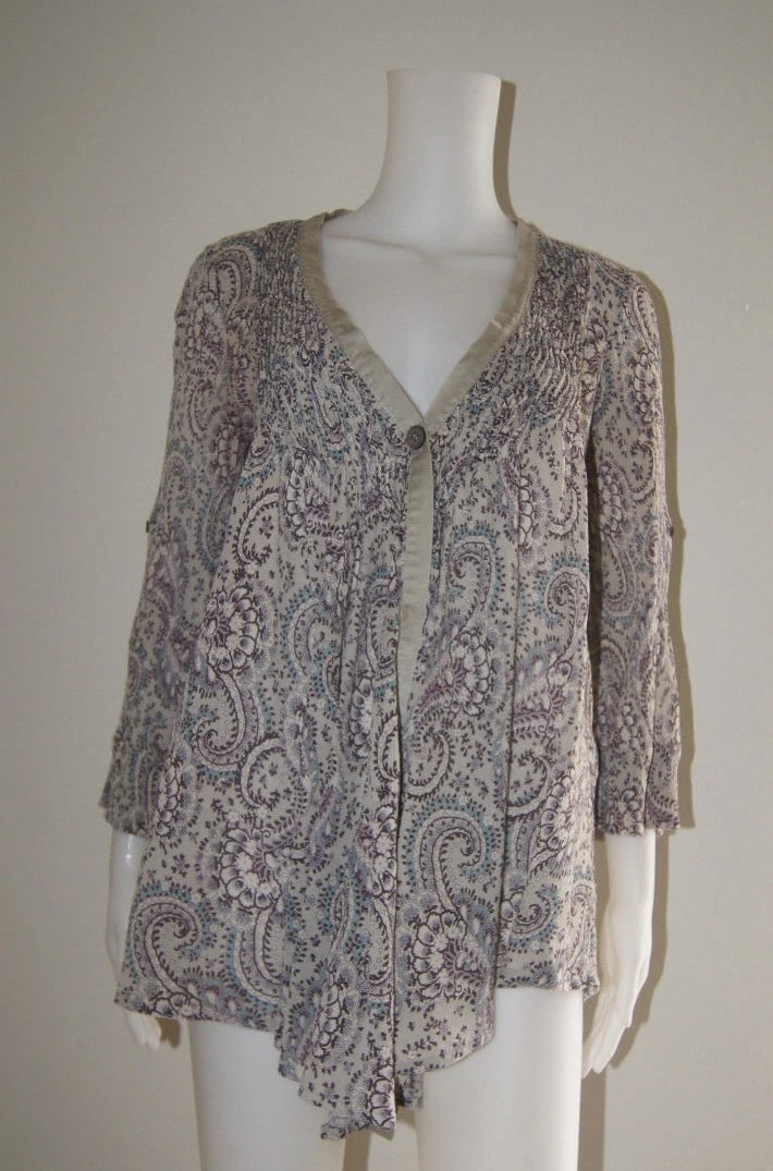 ELIZABETH AND JAMES TOP BLOUSE CARDIGAN SIZE M COTTON & SILK STYLISH - 6