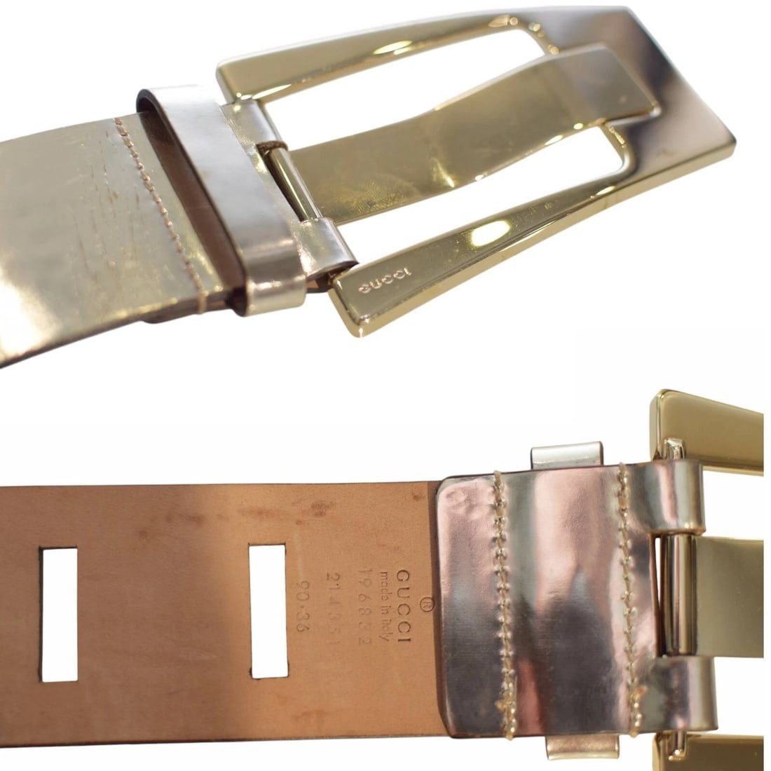 Gucci Golden Leather Large Buckle Waist Belt size 90 / 36 - 5