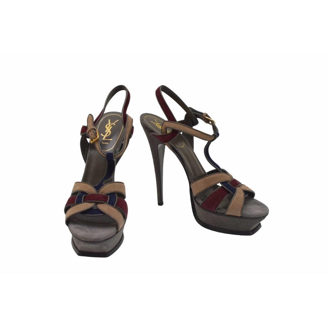 Yves Saint Laurent YSL multicolor Tribute suede leather sz 41 sandals platform (1 of 9)