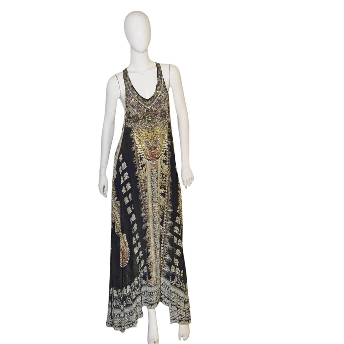 Camilla Printed & Beaded 100% Silk Sleeveless Long Summer V Neck Racerback dress: Title:Camilla Printed & Beaded 100% Silk Sleeveless Long Summer V Neck Racerback dress Description:Camilla Printed & Beaded 100% Silk Sleeveless Long Summer V Neck Racerback dress Beautiful and impres