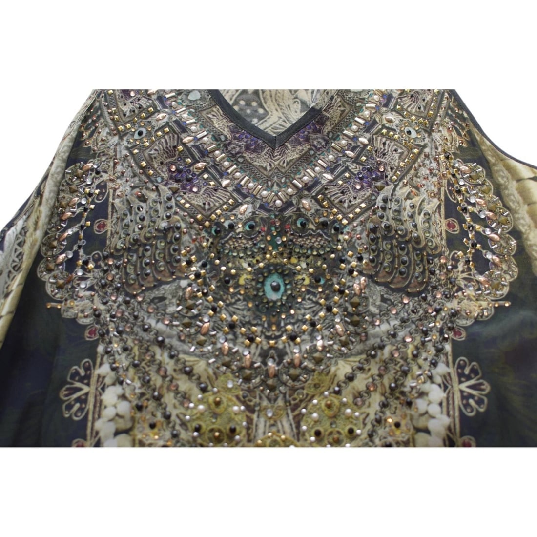 Camilla Printed & Beaded 100% Silk Sleeveless Long Summer V Neck Racerback dress - 5