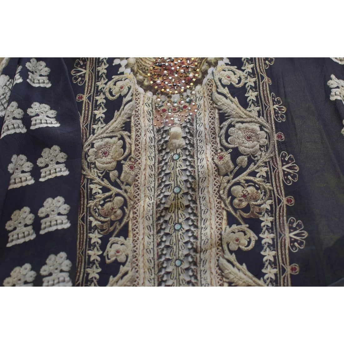 Camilla Printed & Beaded 100% Silk Sleeveless Long Summer V Neck Racerback dress - 6