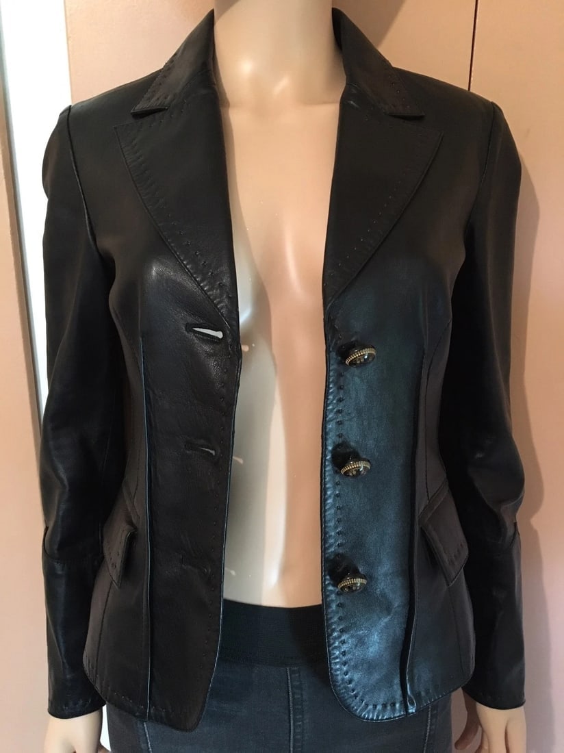 Timeless Mabrun Black Leather Jacket Size 40 (1 of 7)
