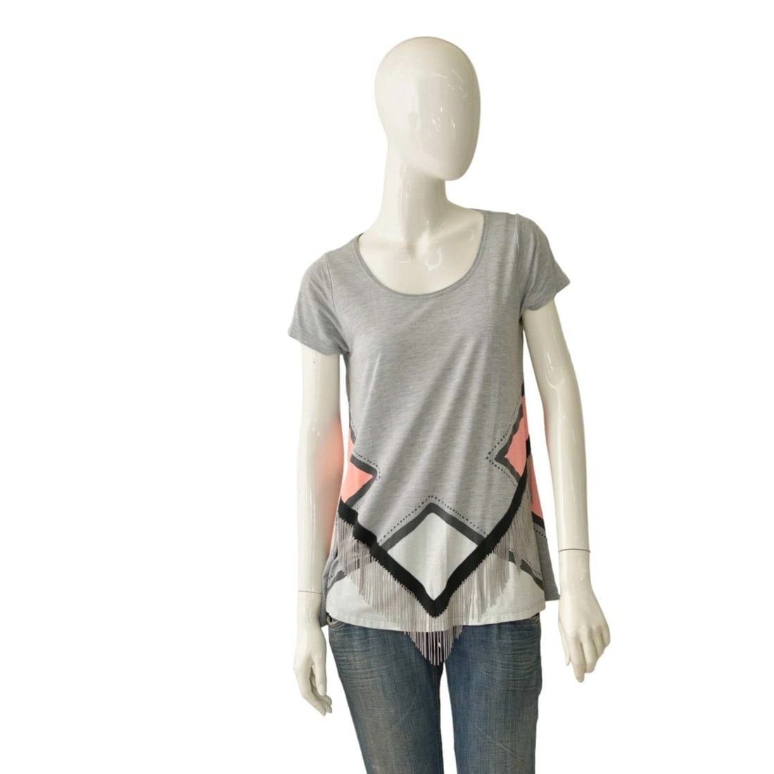 Sass & Bide S&B Gray Pink Chain Fringes T-Shirt A- Line Top Blouse size S (1 of 8)