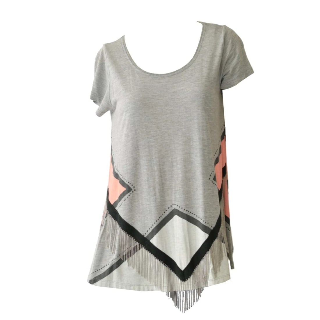 Sass & Bide S&B Gray Pink Chain Fringes T-Shirt A- Line Top Blouse size S - 3