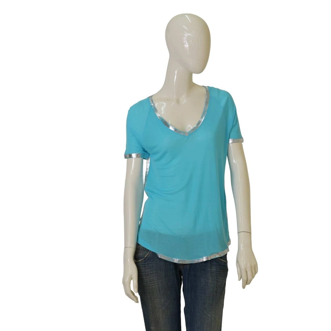 Zadig and Voltaire Margot Foil Blue & Silver Modal Top T-shirt size S (1 of 8)