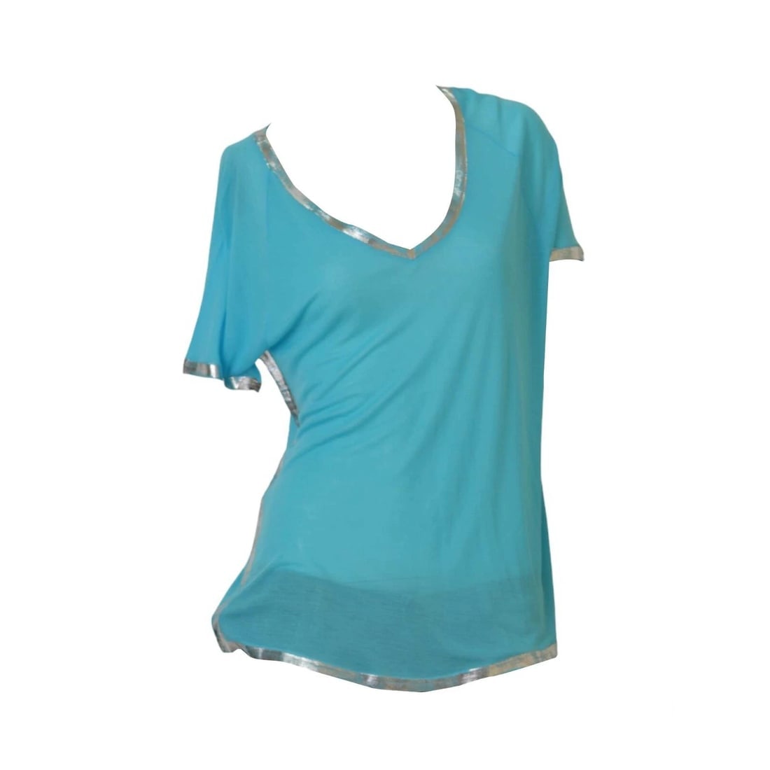 Zadig and Voltaire Margot Foil Blue & Silver Modal Top T-shirt size S - 3