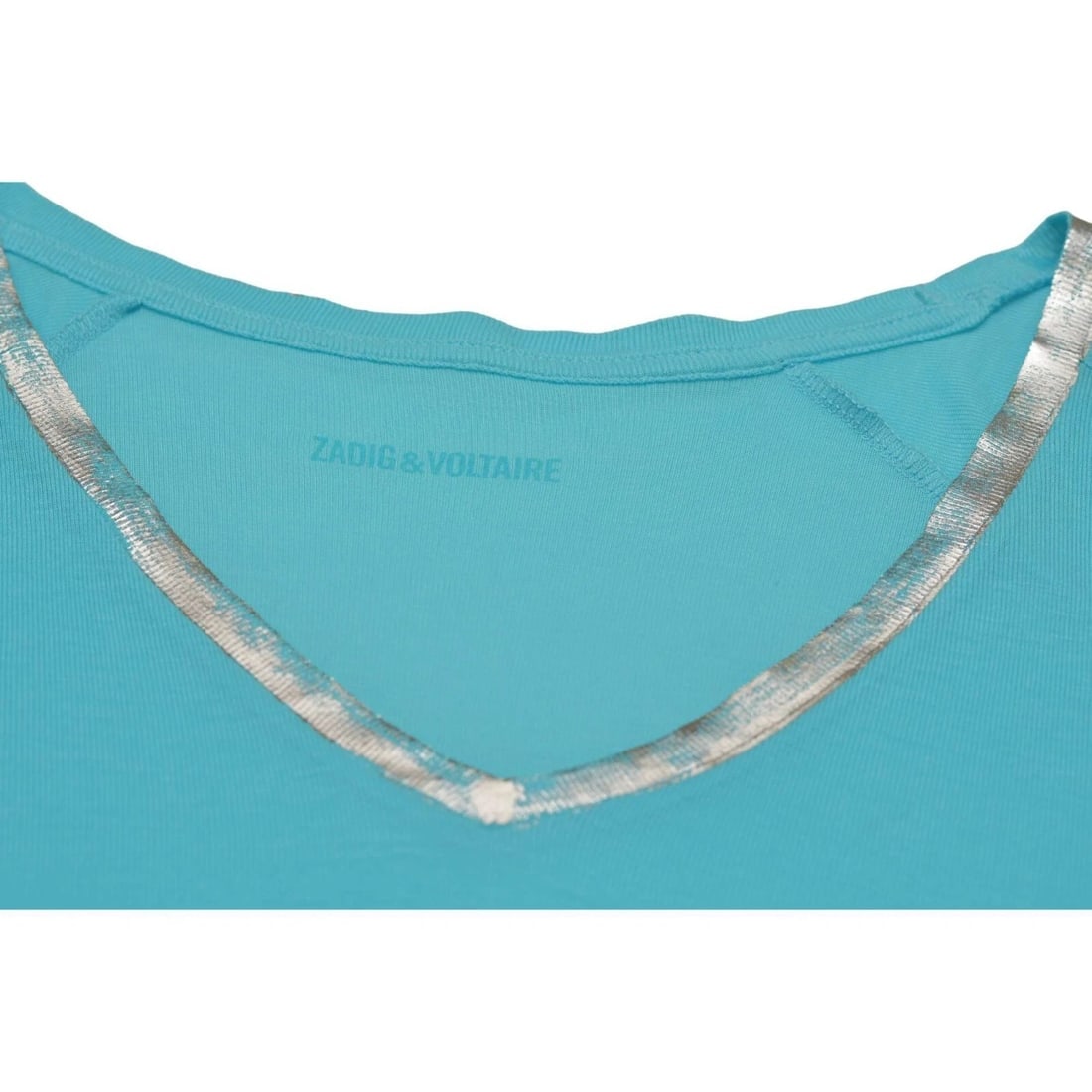 Zadig and Voltaire Margot Foil Blue & Silver Modal Top T-shirt size S - 4