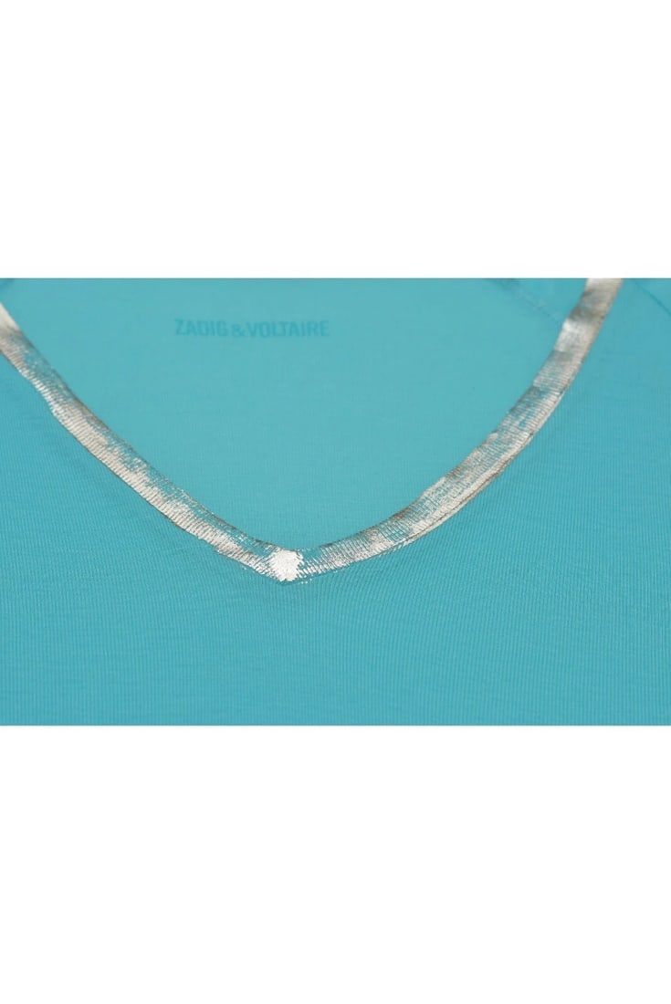 Zadig and Voltaire Margot Foil Blue & Silver Modal Top T-shirt size S - 6