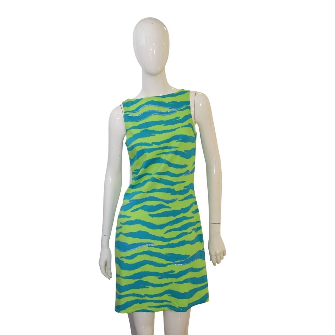 Versus Gianni Versace Blue Green Zebra Print Sequins Sleeveless Mini Dress 42 (1 of 7)