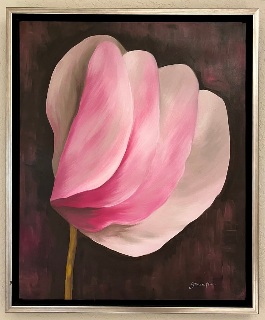 Grace Absi Cyclamen1 Oil Painting on Canvas 2001: Title: Grace Absi Cyclamen1 Oil Painting on Canvas 2001 Description: Title: Cyclamen 1 Artist: Grace Absi Country: USA Medium: Oil painting on Canvas Marks: Created & Signed in 2001 Size: 24