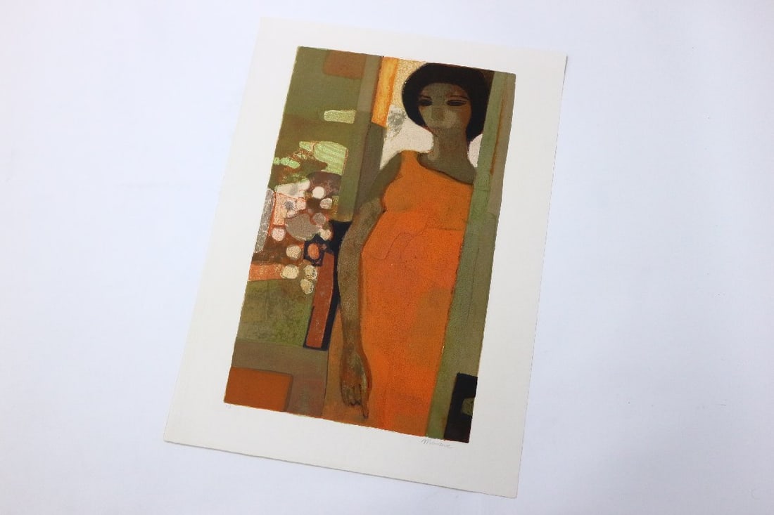 Minaux Original Lithograph La Robe Orange 1967 Signed & Numbered - 3