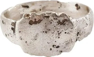 VIKING WARRIOR’S RING, 9TH-11TH C., SIZE 9 1/4: Silvered bronze, size 9 1/4 with 5.0mm low rounded face band flaring slightly to the shoulders. Raised lozenge shaped bezel with flat face. Textured from burial. Professionally refurbished with the pu