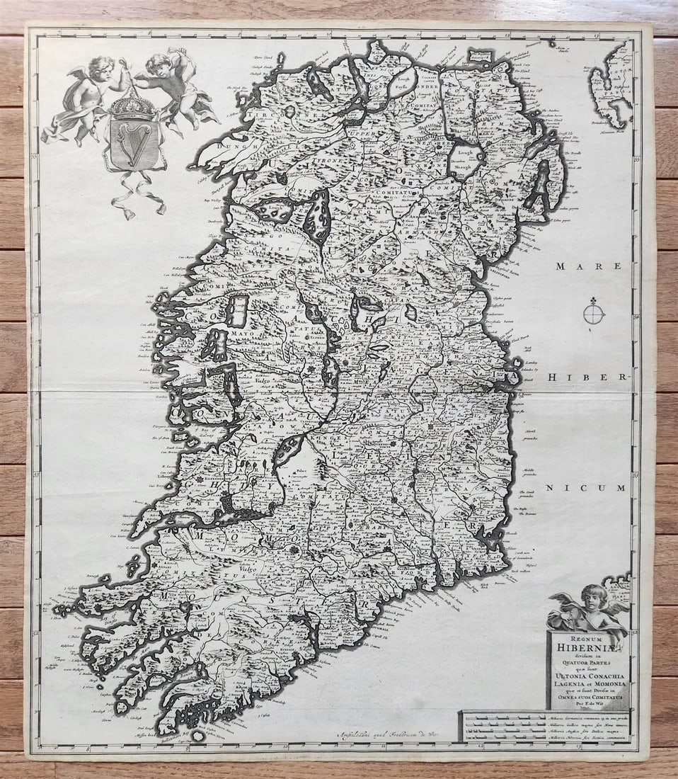 1682 antique MAP of IRELAND FREDERICK DE WIT antique AUTHENTIC REGNUM HIBERNIA (1 of 7)