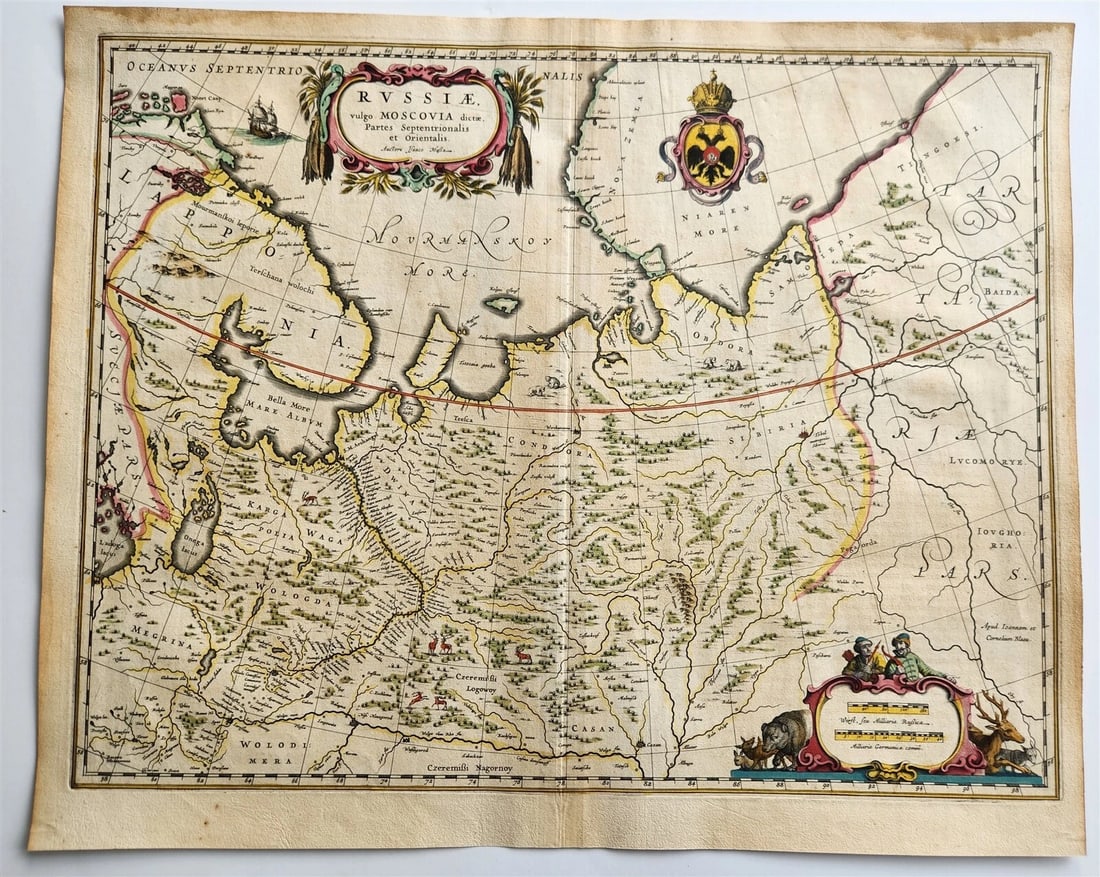 1640 MAP of RUSSIA by WILLEM BLAEU antique AUTHENTIC hand colored MOSCOVIA: Title: 1640 MAP of RUSSIA by WILLEM BLAEU antique AUTHENTIC hand colored MOSCOVIA Description: MAP RUSSIAE vulgo MOSCOVIA... Amsterdam: Willem Blaeu; 1640. (from : Theatrum orbis terrarum, sive Atlas